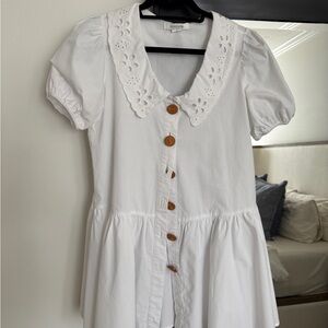 Avantlook White Dress with Eyelet Collar